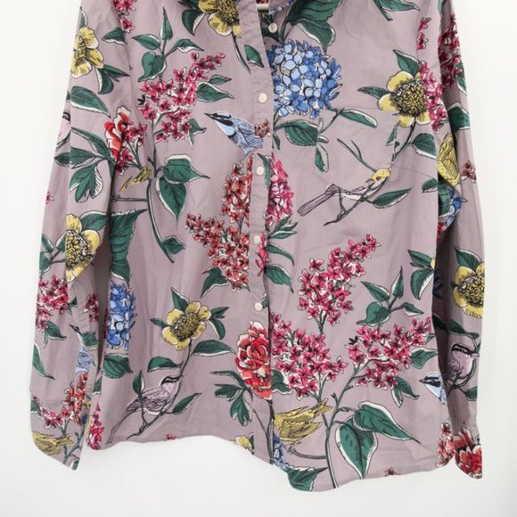 Boden Purple Long Sleeve Collared Shirt Floral Sunflower Bird Pattern Button Up - Picture 3 of 8
